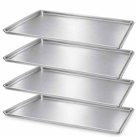 Pack of 4 deep-drawn solid aluminium baking trays 48x34 cm (€13/unit) for professional ovens Worldmai
