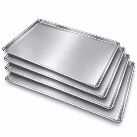 Pack of 4 deep-drawn solid aluminium baking trays 60x40 cm (€16/unit) for professional bakeries Worldmai