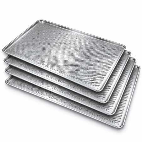 Pack de 4 bandejas perforadas de aluminio 60x40 cm (16€/ud.) para hornear pan Worldmai
