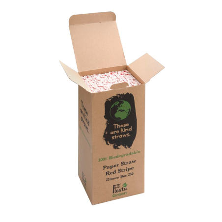 Compostable Paper Straws Red Stripes (Pack of 250)