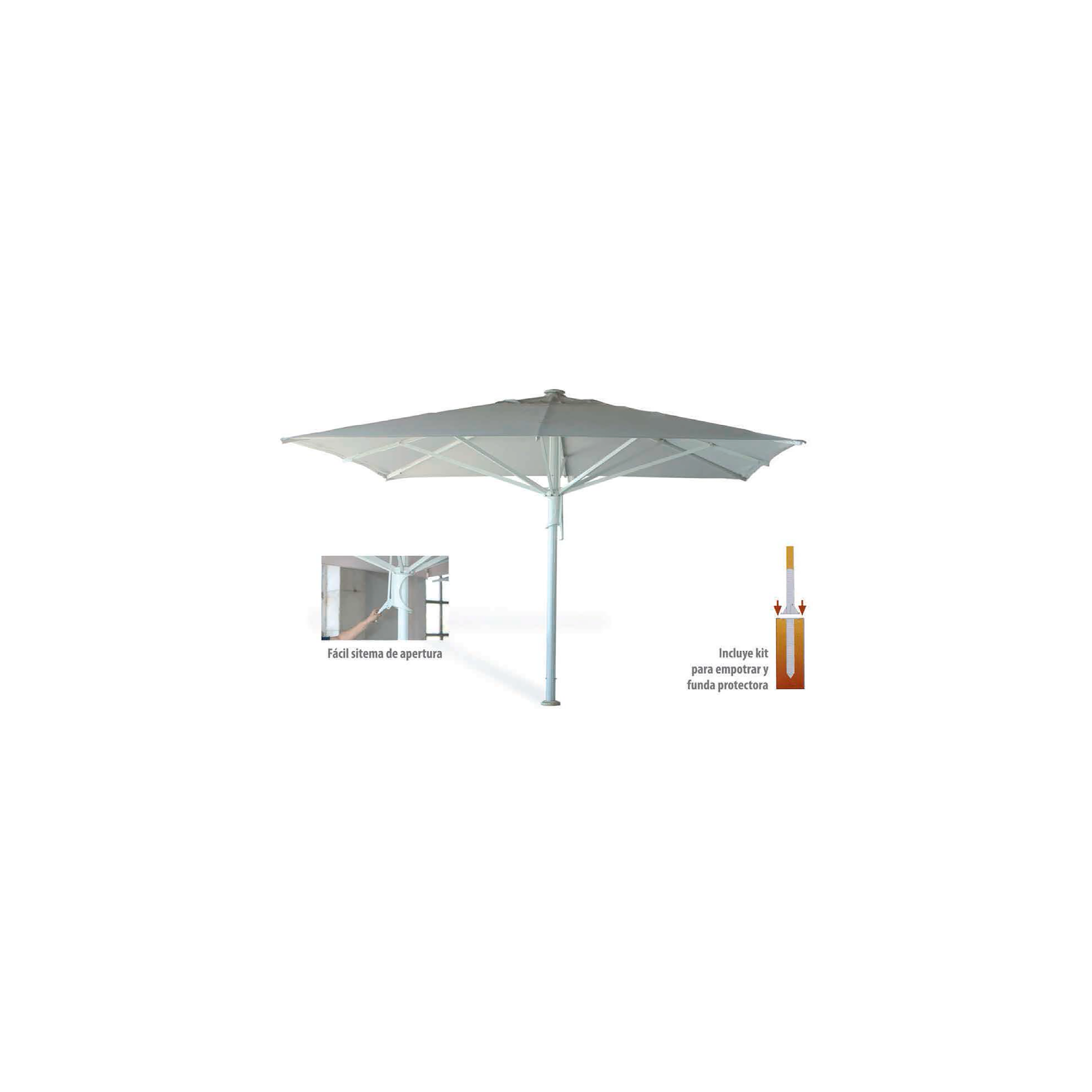 MBH - Parasol profesional de terraza con lona cuadrada beige y estructura de aluminio para protección solar.