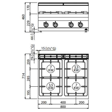 Kitchen 4 gas burners MACROS 700