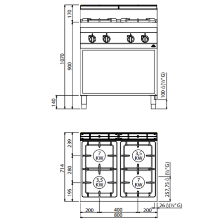 Kitchen 4 gas burners MACROS 700 with furniture