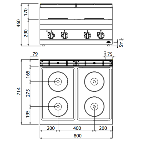 Cocina eléctrica de sobremesa de 4 fuegos MACROS 700