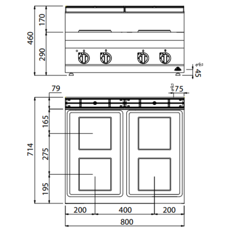Cuisinière électrique de table avec 4 brûleurs MACROS 700