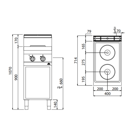 Cuisinière électrique sur pied 2 feux MACROS 700
