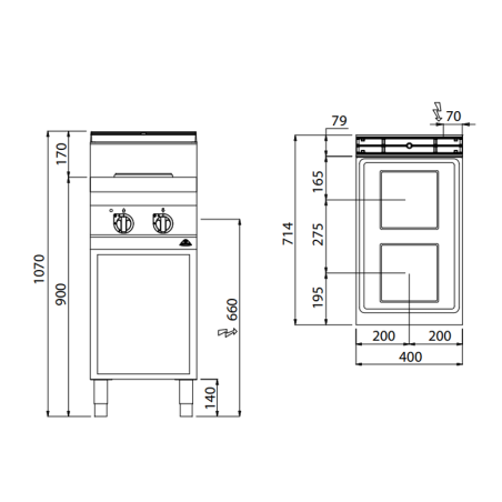 Cuisinière électrique sur pied 2 feux MACROS 700
