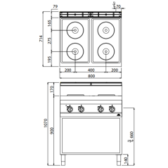 MACROS 700 standing electric cooker with 4 burners