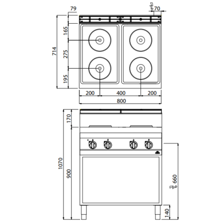 Cocina eléctrica de pie de 4 fuegos MACROS 700