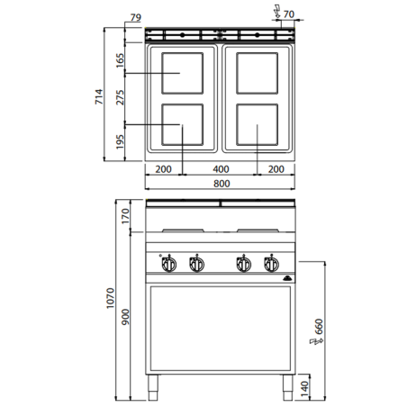 Cuisinière électrique sur pied 4 feux MACROS 700