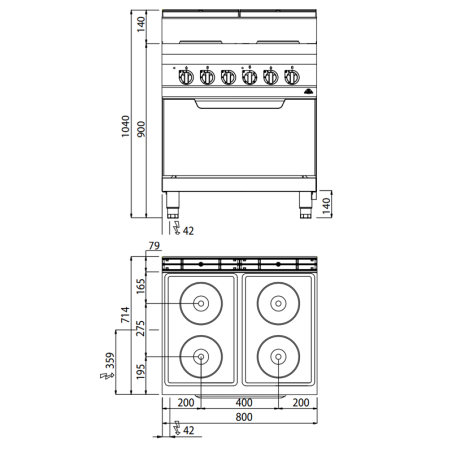 Cuisinière électrique 4 feux MACROS 700 avec four GN 2/1 électrique