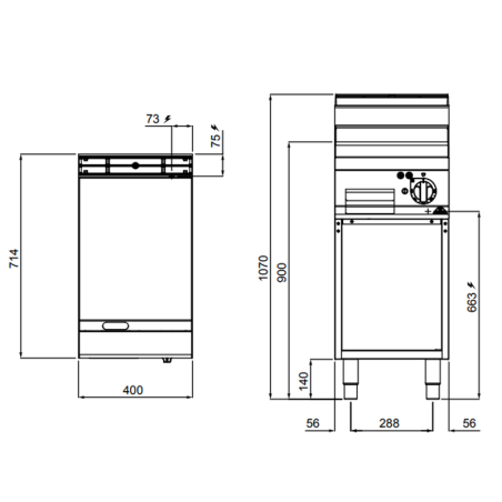 MACROS 700 rectified steel FRY TOP 400 electric cooker with cabinet