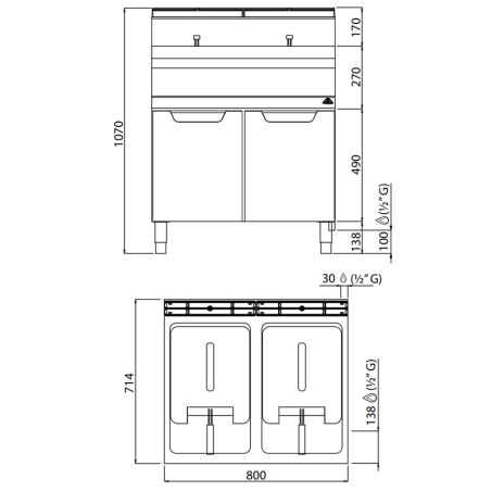 Friteuse double gaz professionnelle 30 litres MACROS 700