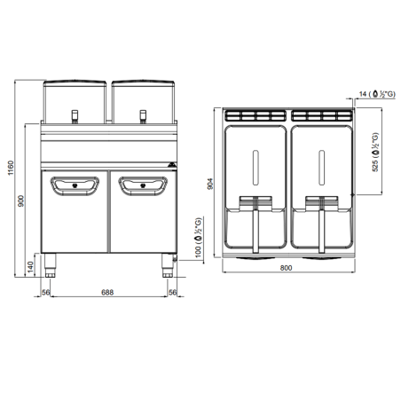 Fregidora de gas professional de 40 litres doble MACROS 700
