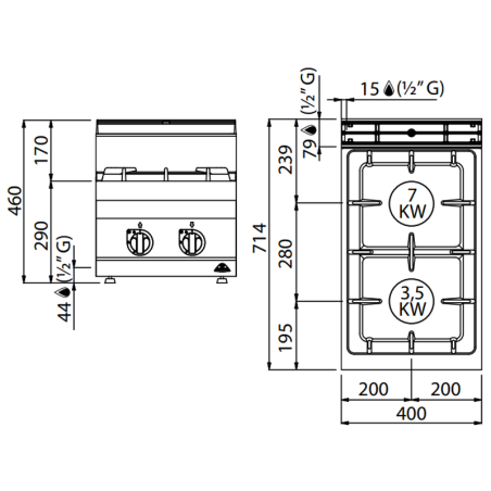MACROS 700 gas tabletop cooker with 2 burners