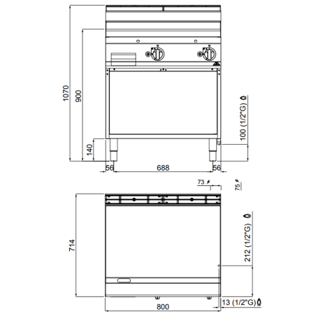 Cuina FRY TOP COMPOUND 800 a gas MACROS 700 amb moble