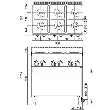 Cuina 6 focs de gas PLUS 600