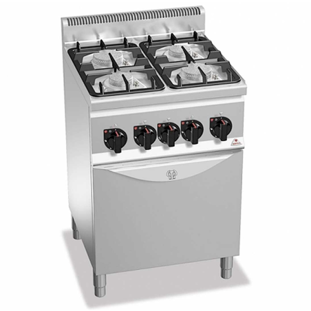 Cocina 4 fuegos a gas PLUS 600 con horno GN 1/1