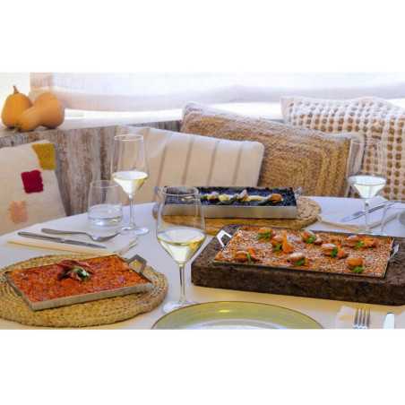 Stainless steel tray with cork handles and bases