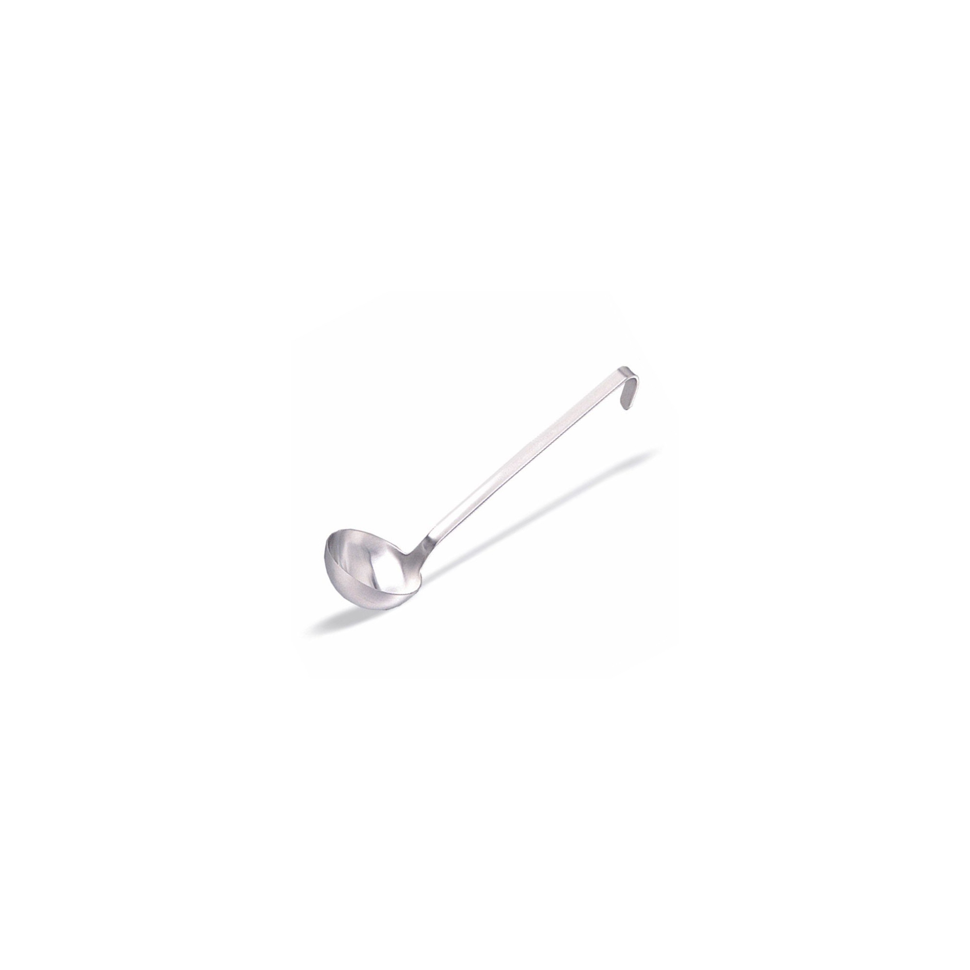 Monobloc stainless steel ladle with short handle