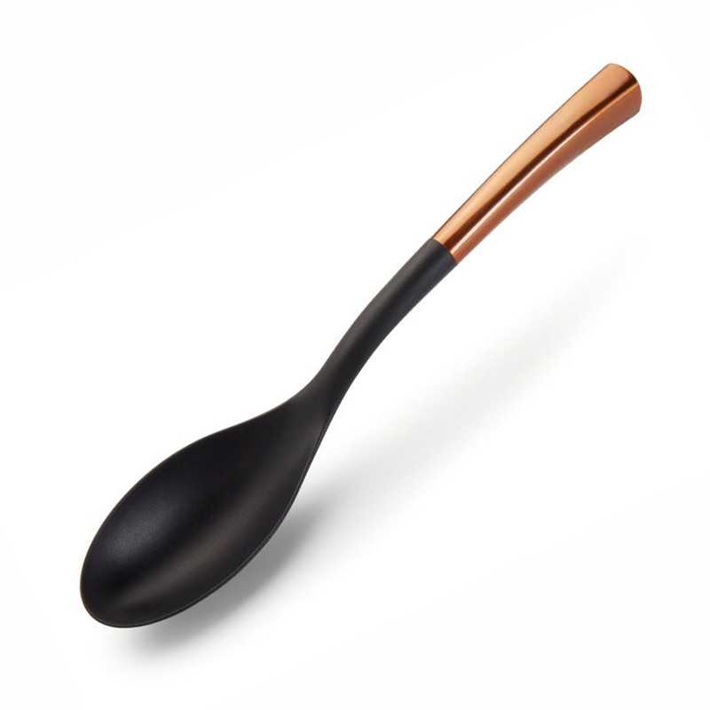 Cuchara de servicio de nylon negro y mango inox dorado para buffet Cuchara de servicio de nylon negro y mango inox dorado para buffet