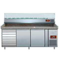 Professional refrigerated pizza table with ingredient display case
