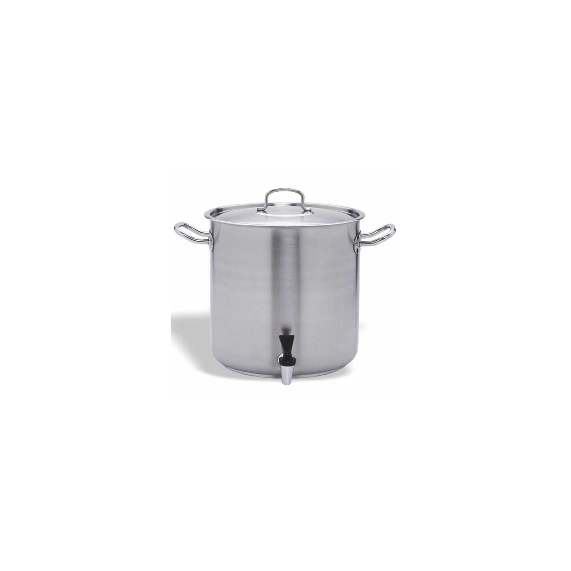Stainless steel stock pot with tap and lid