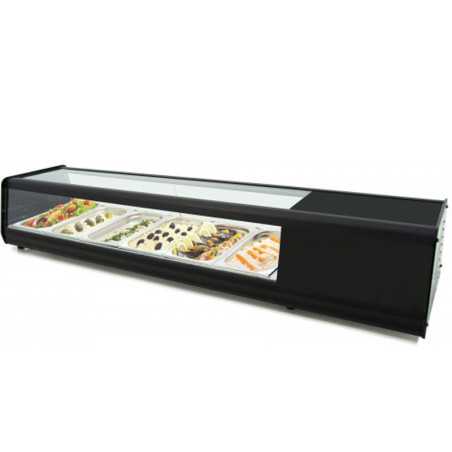 Straight surface refrigerated tapas display case 6 GN 1/3 trays