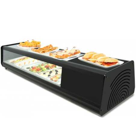 Straight surface refrigerated tapas display case 6 GN 1/3 trays