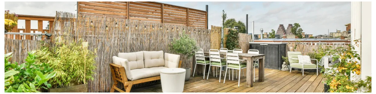 Parasols, pergola, planter, sofa sets, hotel terrace furniture for bar and restaurant